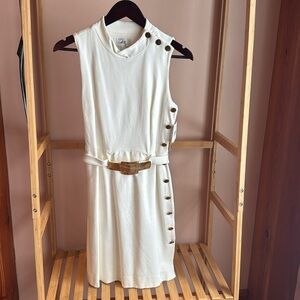 Milly of New York Ivory Belted Mockneck Fitted Sheath Dress